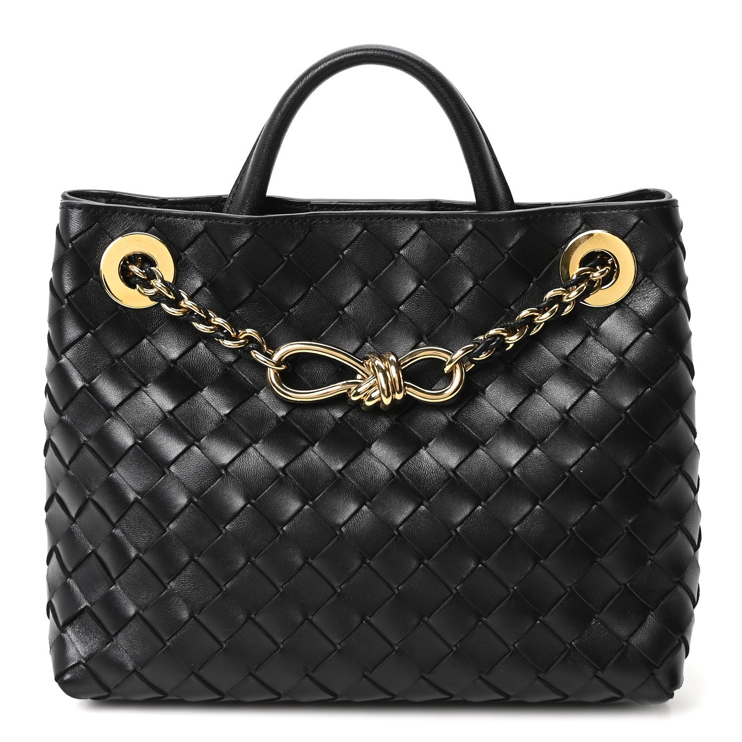 Nappa Intrecciato Small Andiamo With Chain Shoulder Bag Black