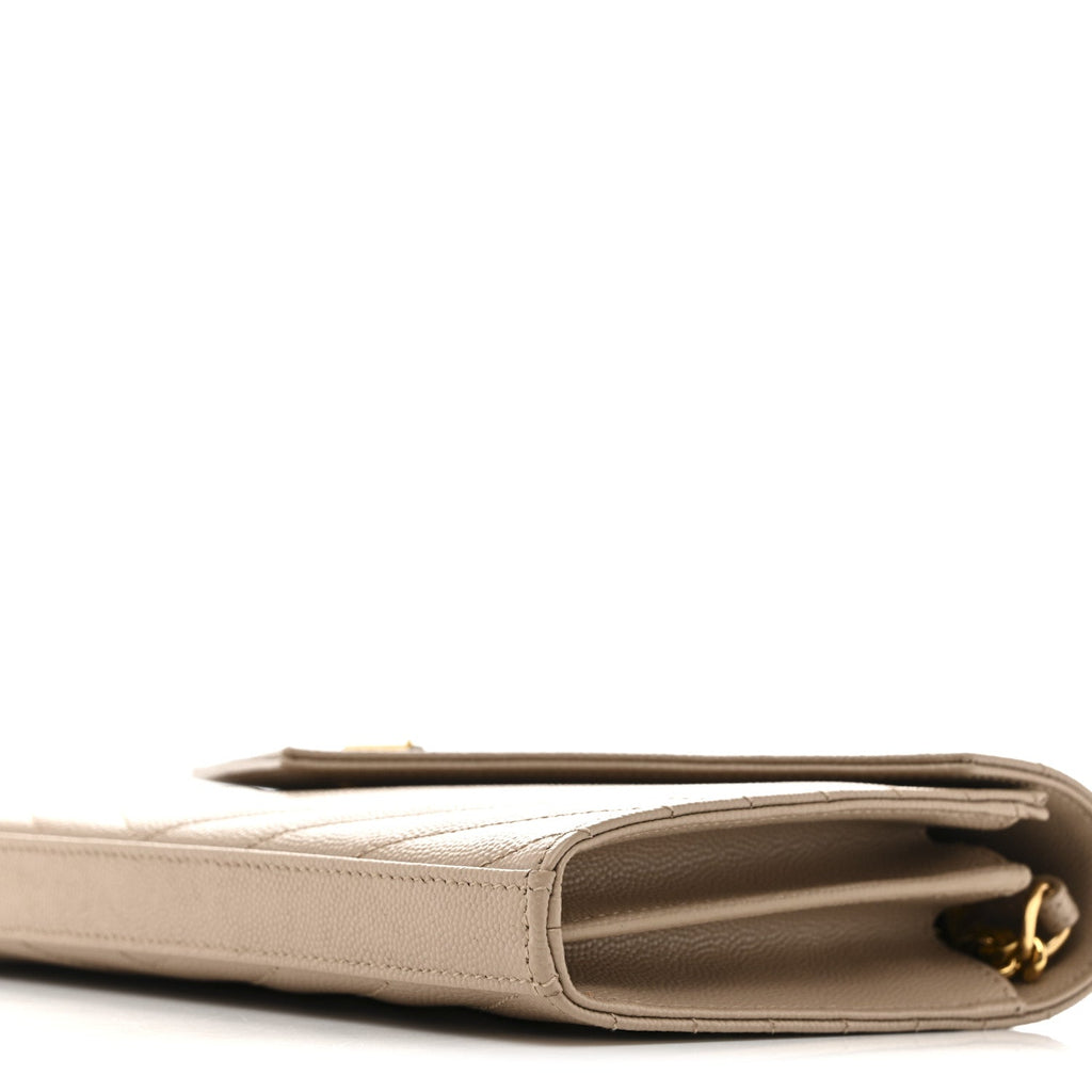 Grain De Poudre Matelasse Chevron Monogram Chain Wallet Dark Beige