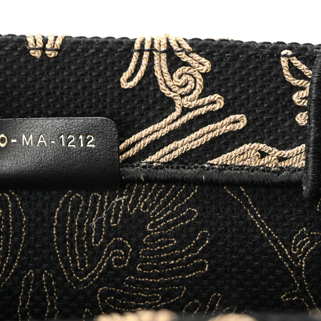 Canvas Embroidered Large Ornamental Cornely Effect Book Tote Black Beige
