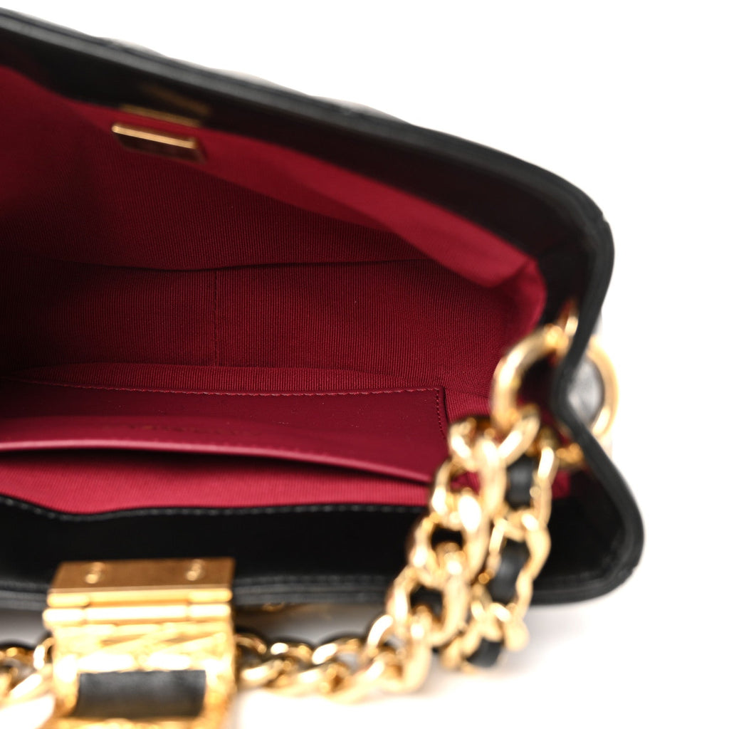 Lambskin Quilted Small Chain Hobo Black