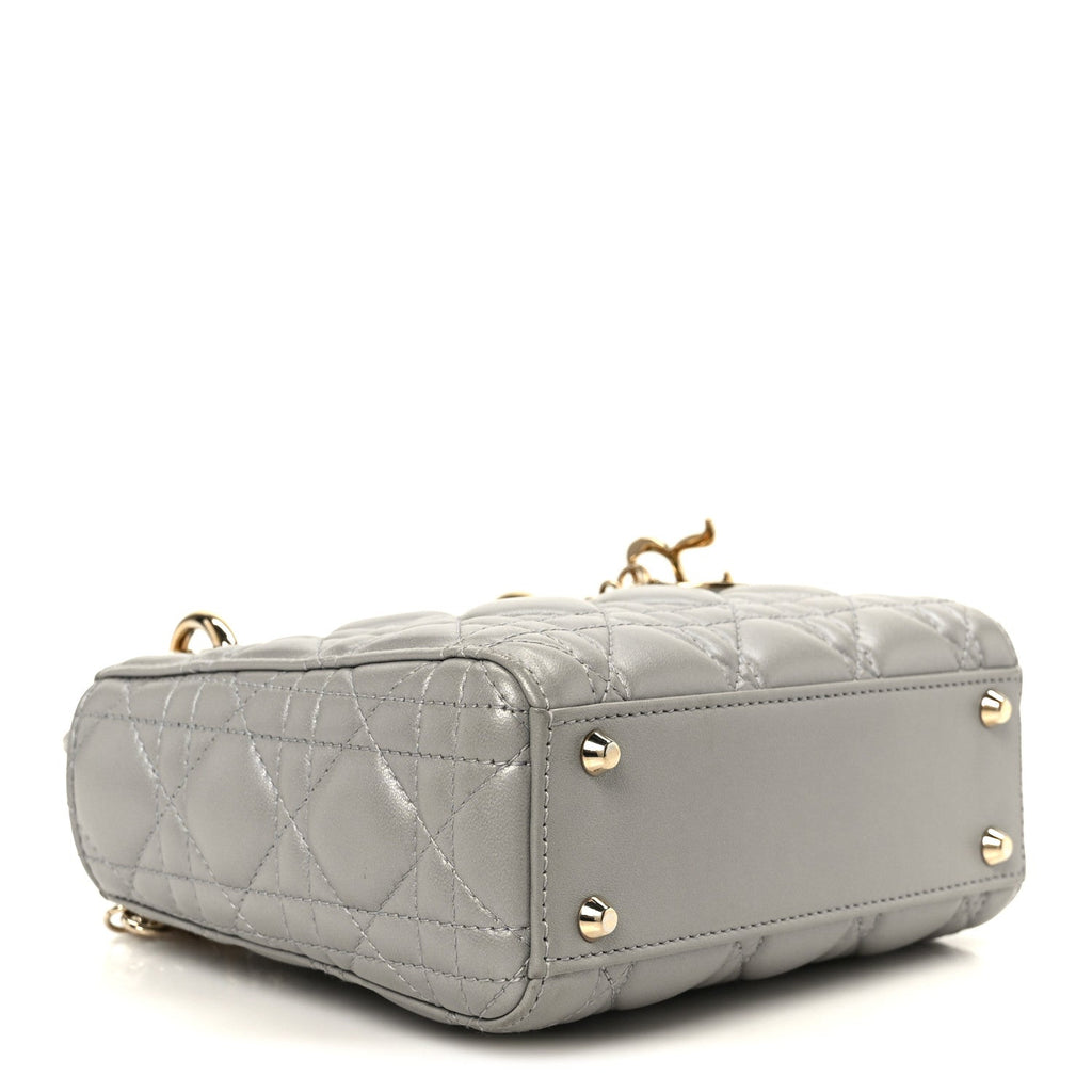 Lambskin Cannage Mini Lady Dior Gray Opaline