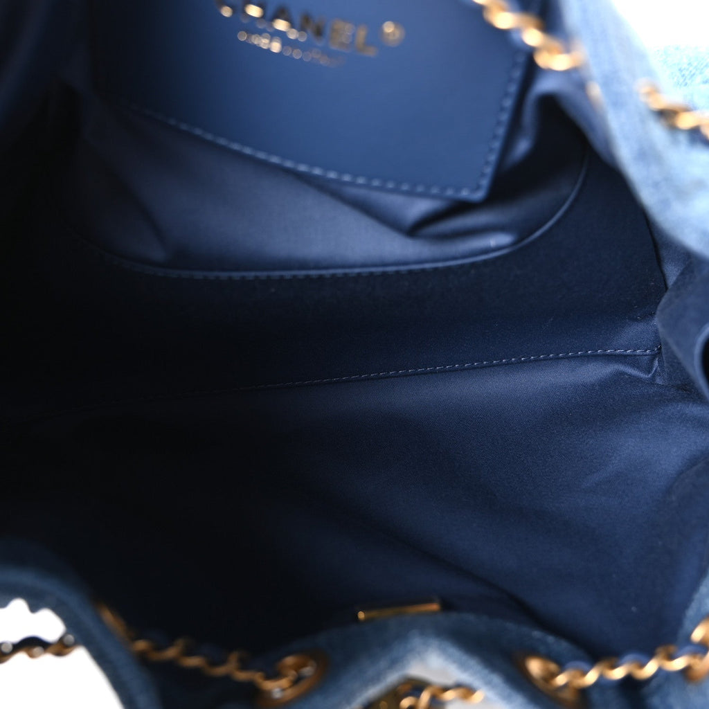Washed Denim Quilted Small Chanel 25 Handbag Blue