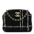 Tweed Quilted Mini Clutch With Chain Black White