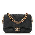 Lambskin Quilted Chain Flap Black