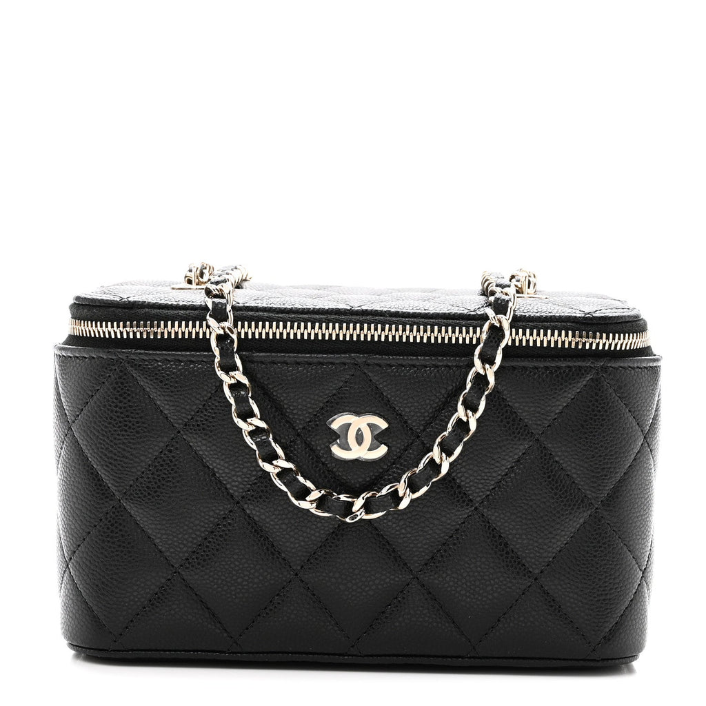 Caviar Quilted Small Vanity Case With Chain Black