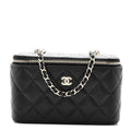 Caviar Quilted Small Vanity Case With Chain Black