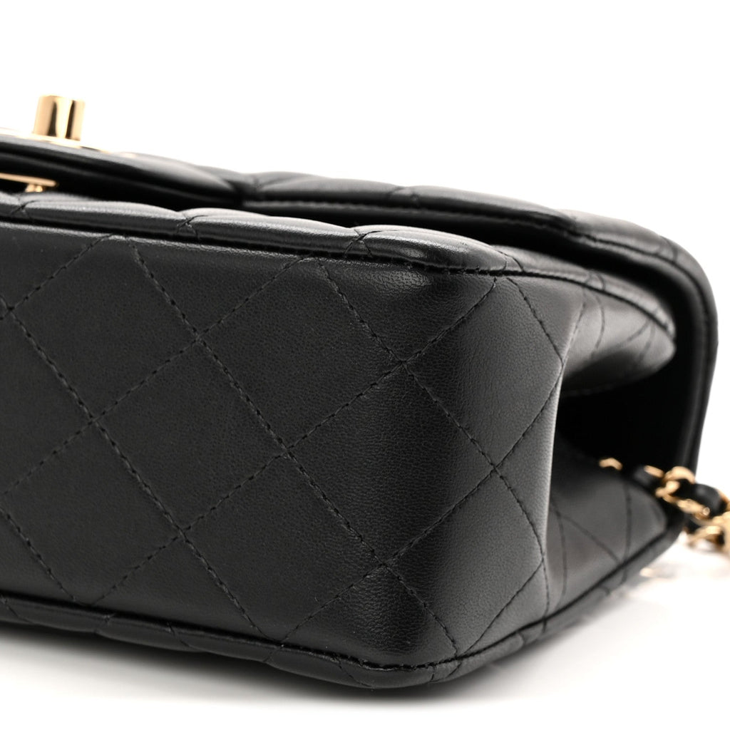 Lambskin Quilted Mini Top Handle Rectangular Flap Black