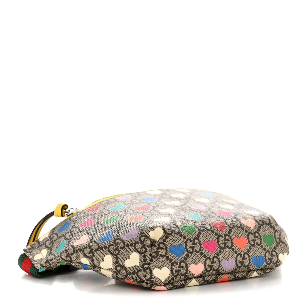 Soft GG Supreme Monogram Hearts Web Childrens Belt Bag Beige Ebony Multicolor Freesia