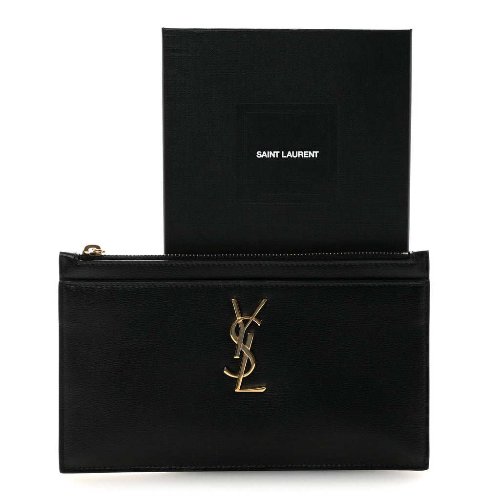 Smooth Calfskin Monogram Zip Bill Pouch Black