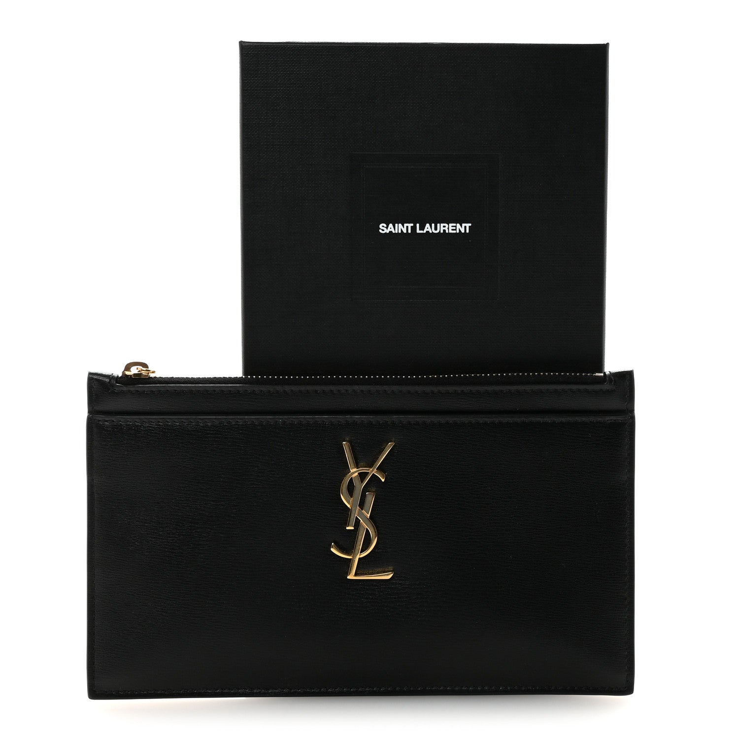 Smooth Calfskin Monogram Zip Bill Pouch Black