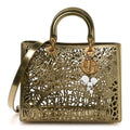 X DAVID WISEMAN Metallic Calfskin Laser Cut Large Lady Dior Gold