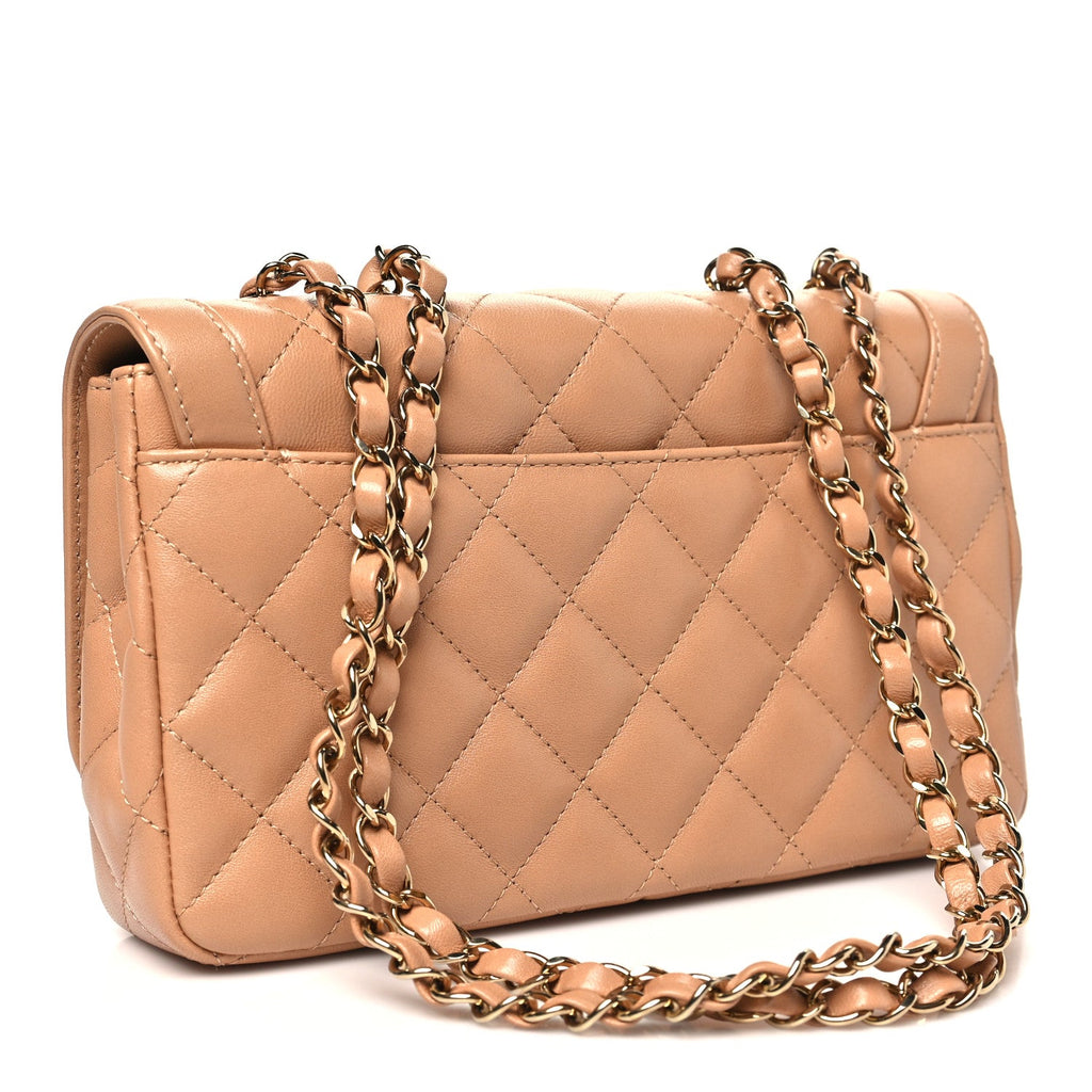 Lambskin Quilted Small Flap Bag Dark Beige