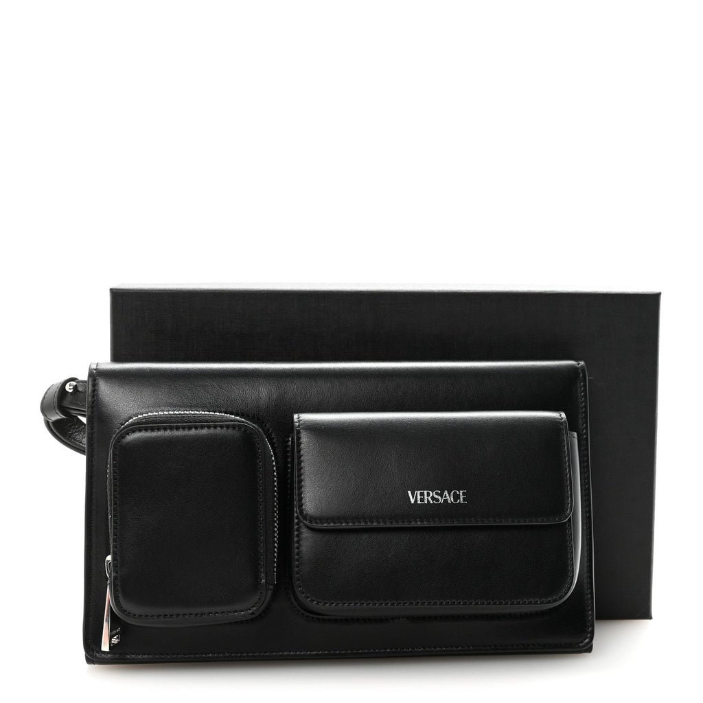 Calfskin Trifold Document Case Clutch Black