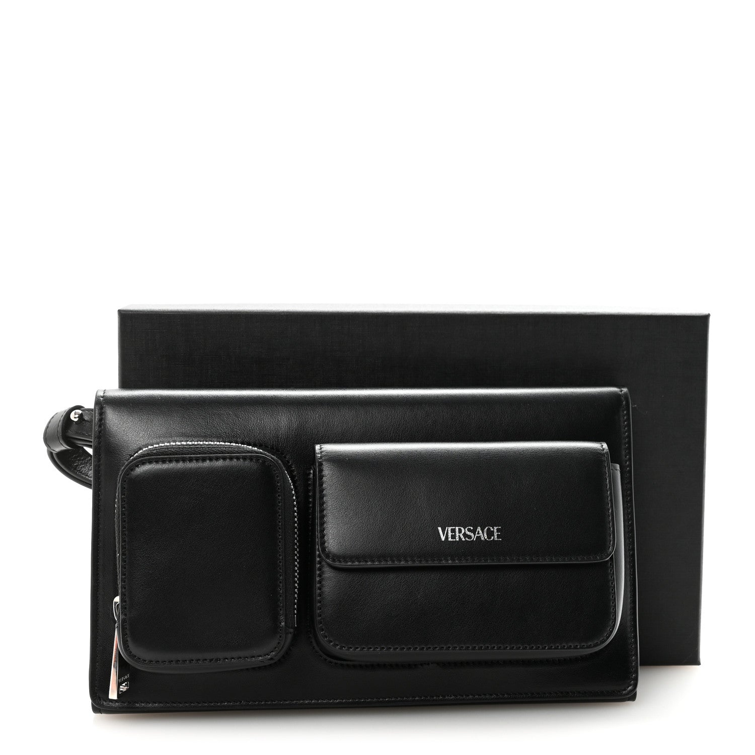 Calfskin Trifold Document Case Clutch Black