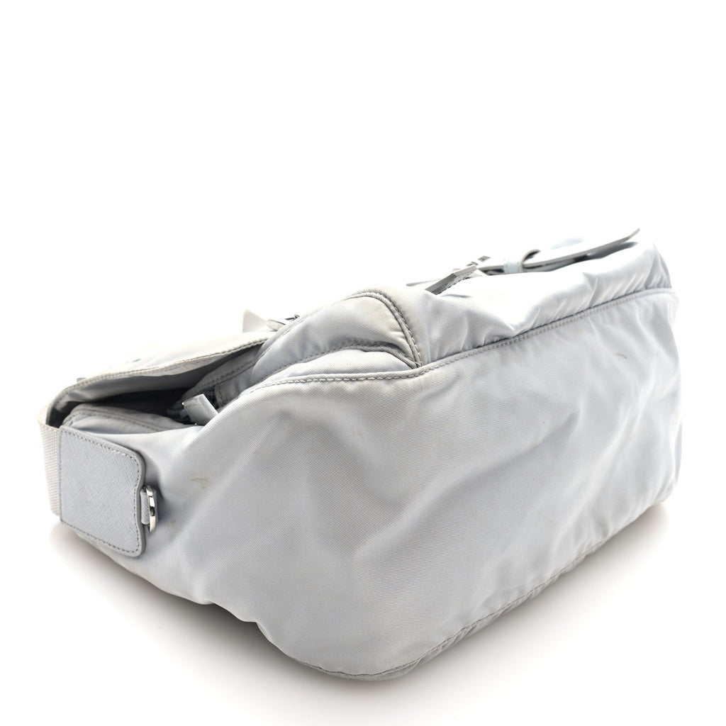 Re-Nylon Vela Saffiano Pocket Double Buckle Messenger Shoulder Bag Fiordaliso