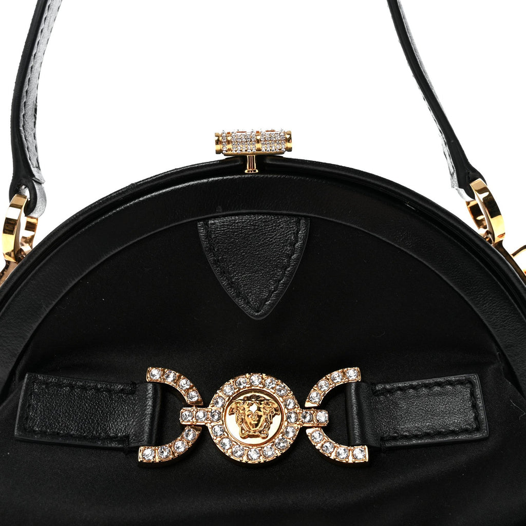 Satin Crystal Medusa 95 Plaque Bag Black