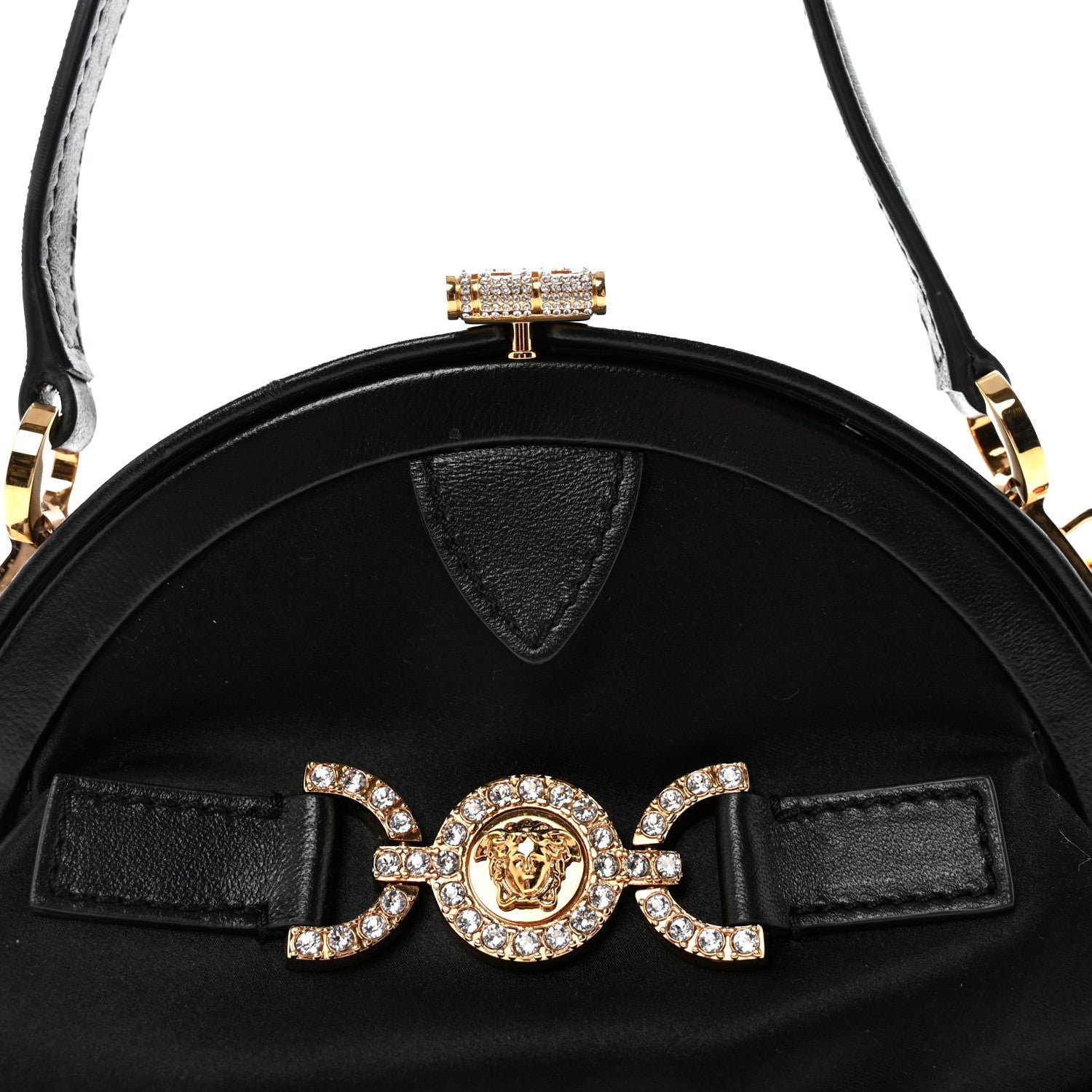 Satin Crystal Medusa 95 Plaque Bag Black