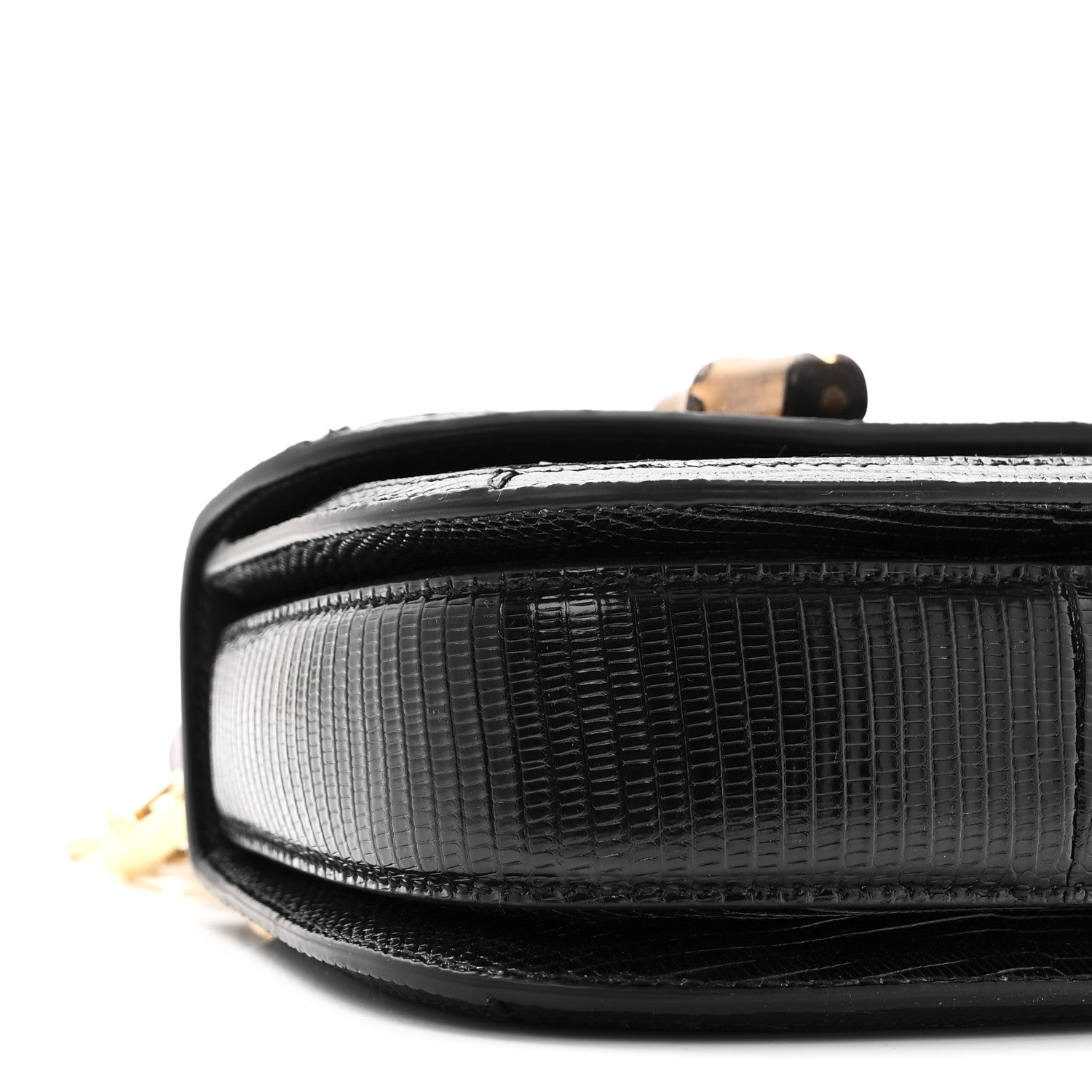 Sequin Lizard Embossed GG Mini Bamboo 1947 Top Handle Chain Bag Black White