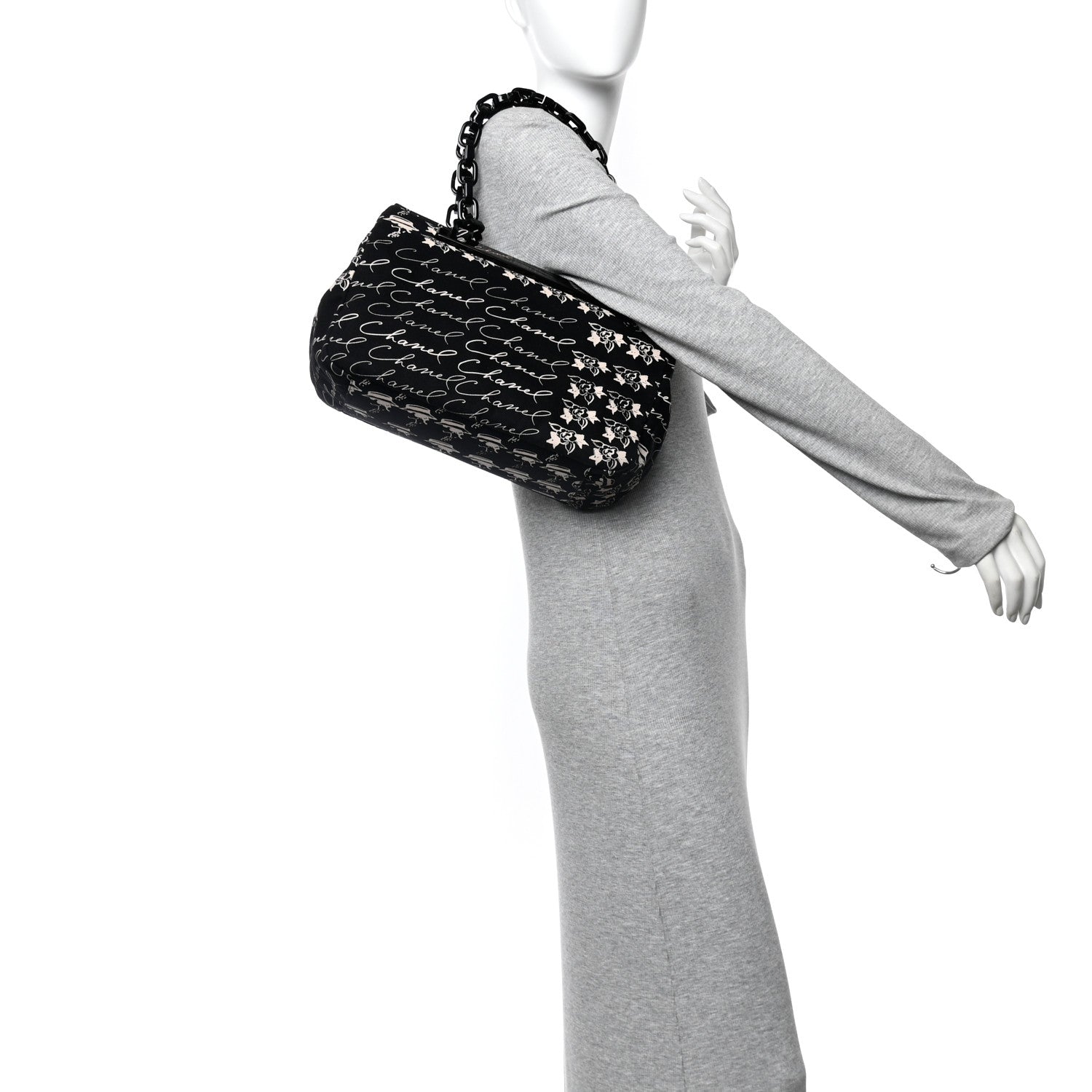 Canvas Camellia Flower Tote Black