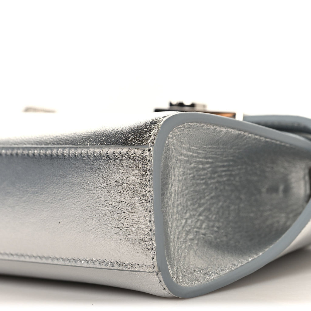 Metallic Lambskin Mini Hug Crossbody Bag Argento