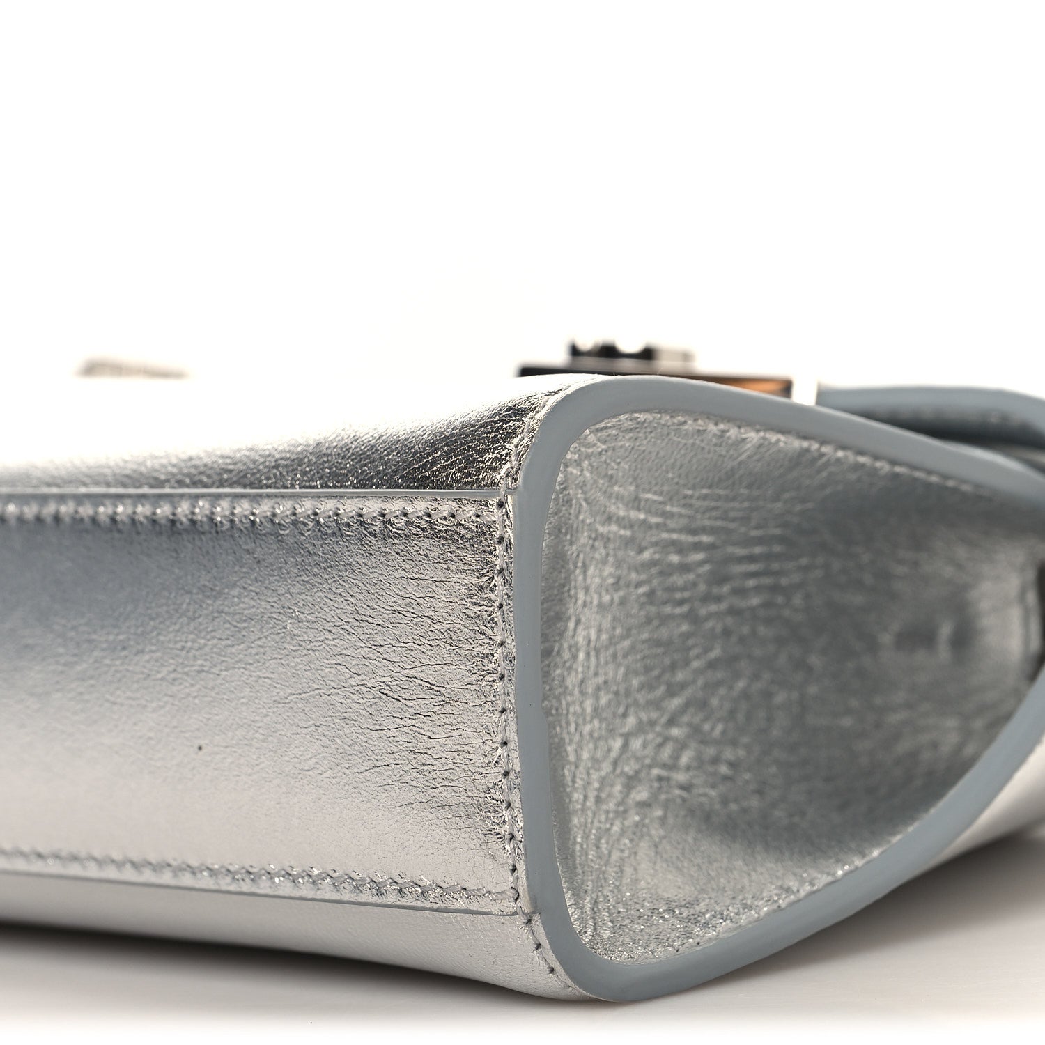Metallic Lambskin Mini Hug Crossbody Bag Argento