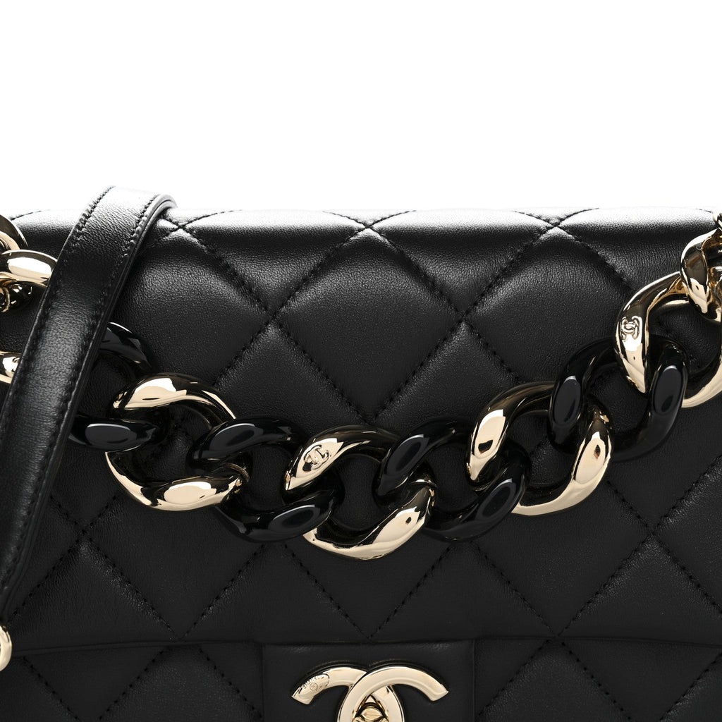 Lambskin Quilted Resin Bi-Color Chain Flap Bag Black