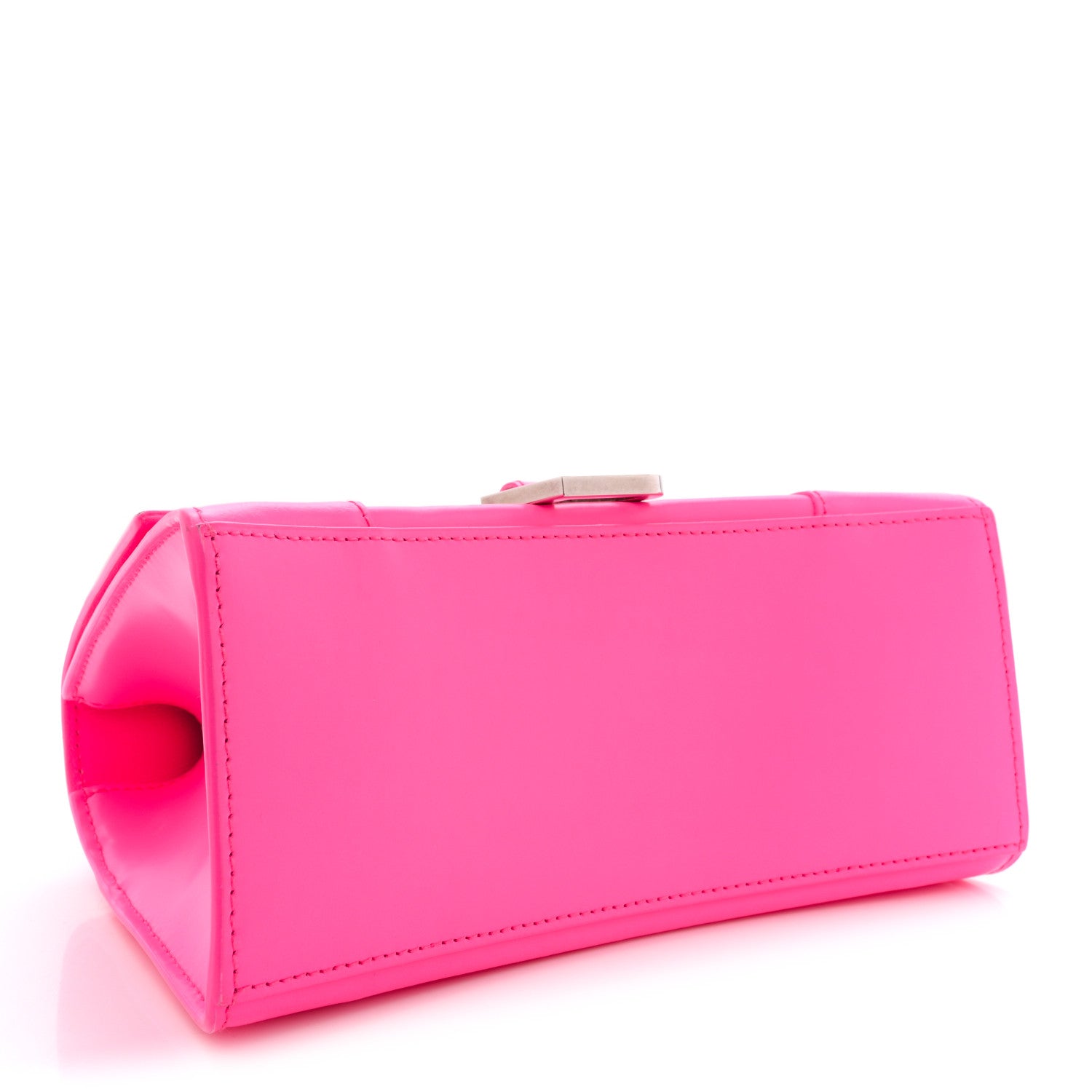 Shiny Box Calfskin Small Hourglass Top Handle Bag Acid Fuchsia