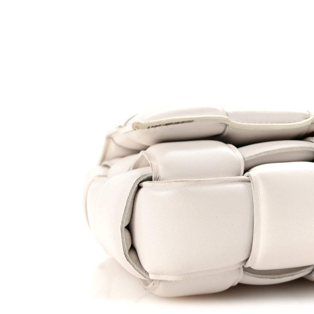 Lambskin Maxi Intreccio Padded Chain Cassette Crossbody Bag White