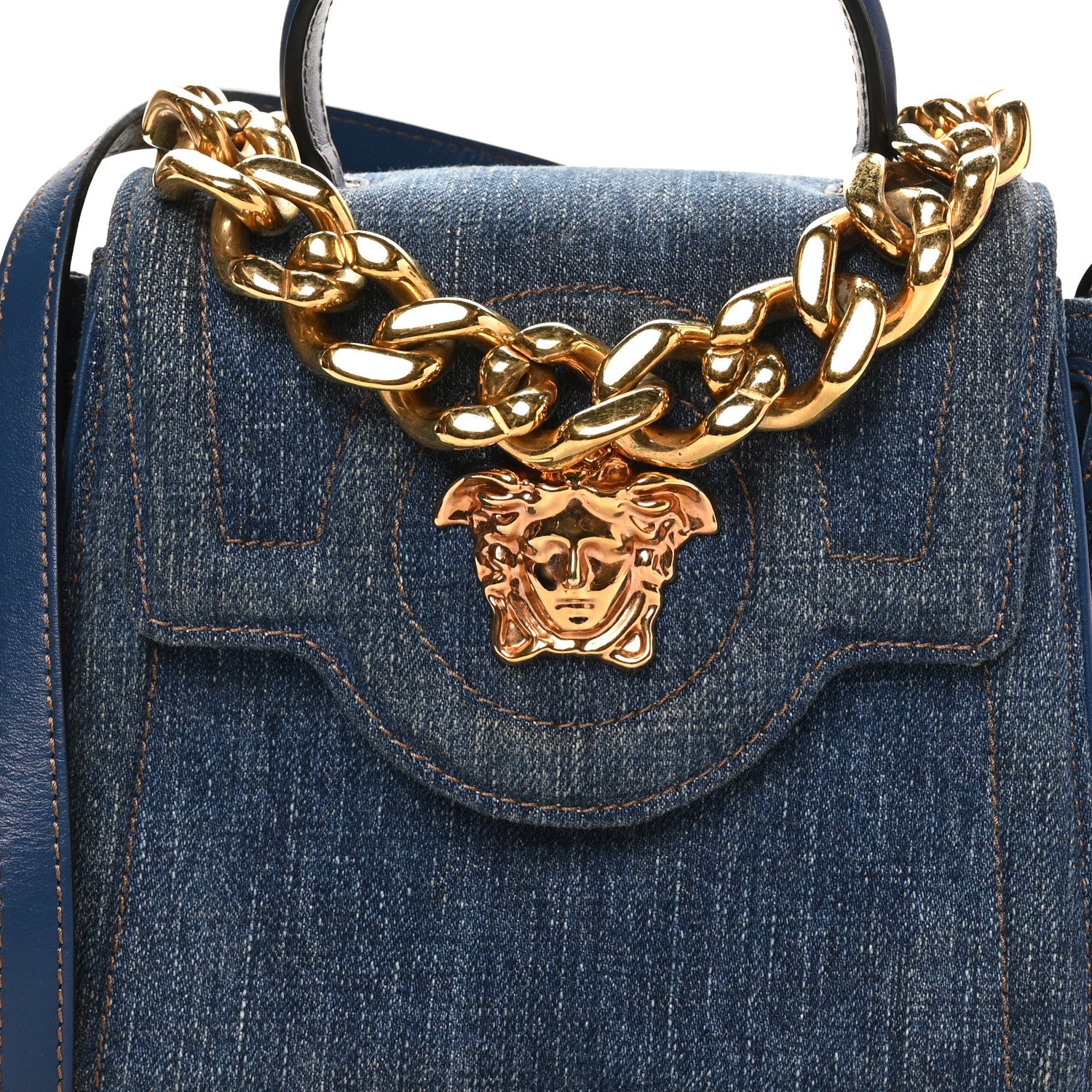 Denim La Medusa Chain Tote Navy Blue
