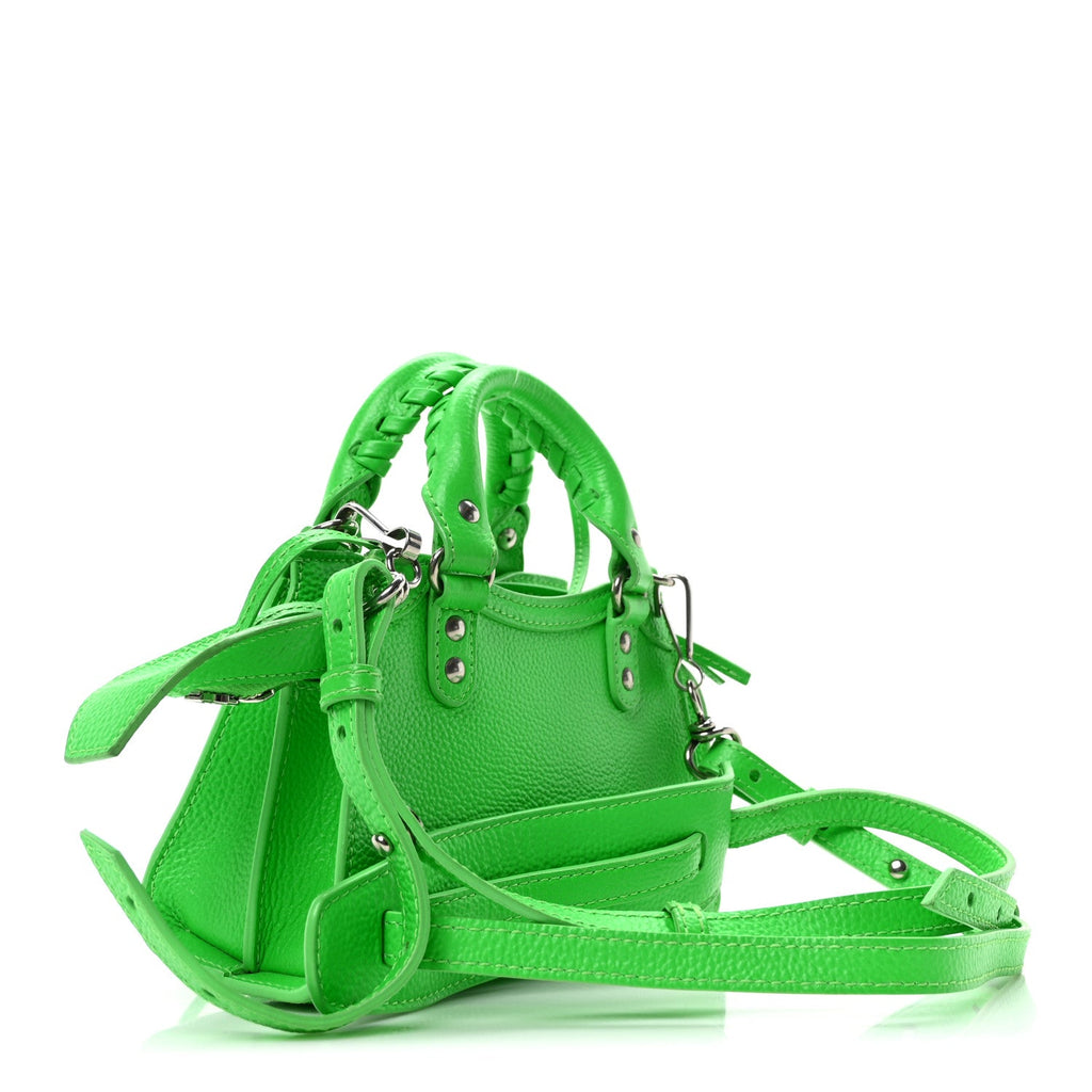 Grained Calfskin Neo Classic Silver Hardware Nano City Crossbody Fluo Green