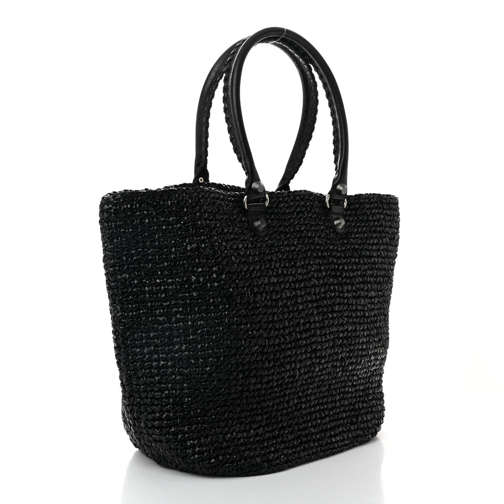 Raffia Woven Large Le Cagole Panier Tote Black