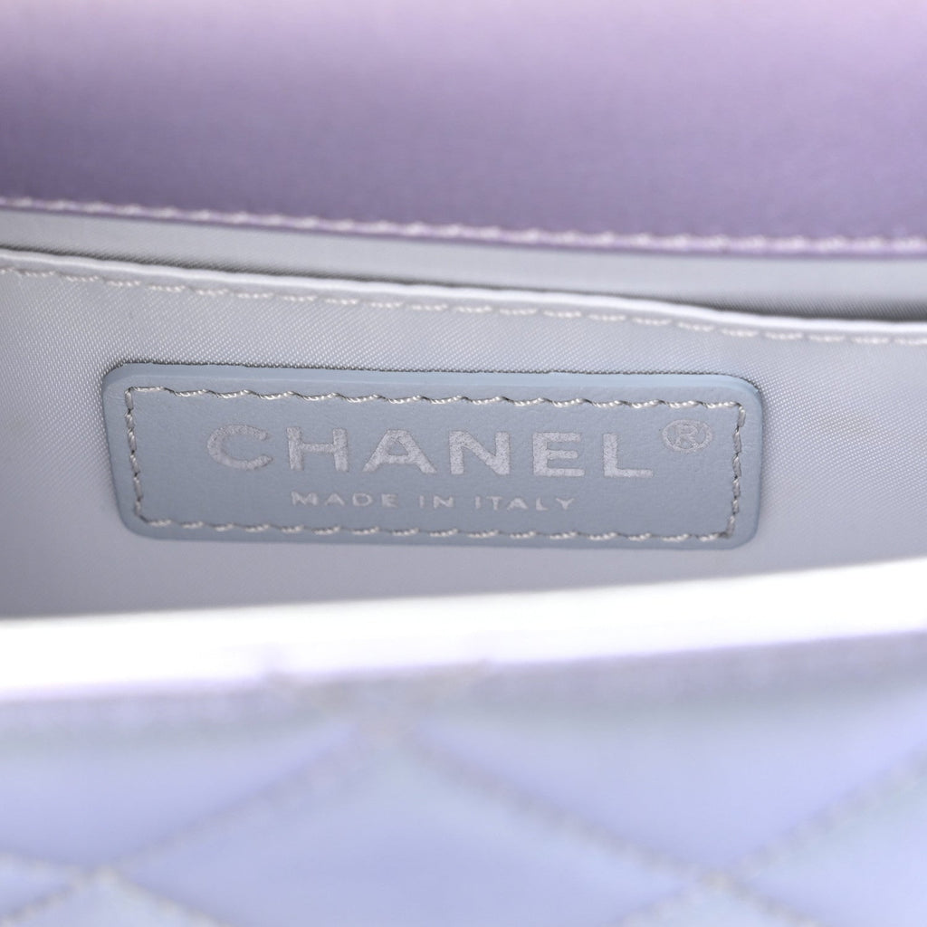 Gradient Metallic Calfskin Quilted Clutch Silver Blue Yellow Purple