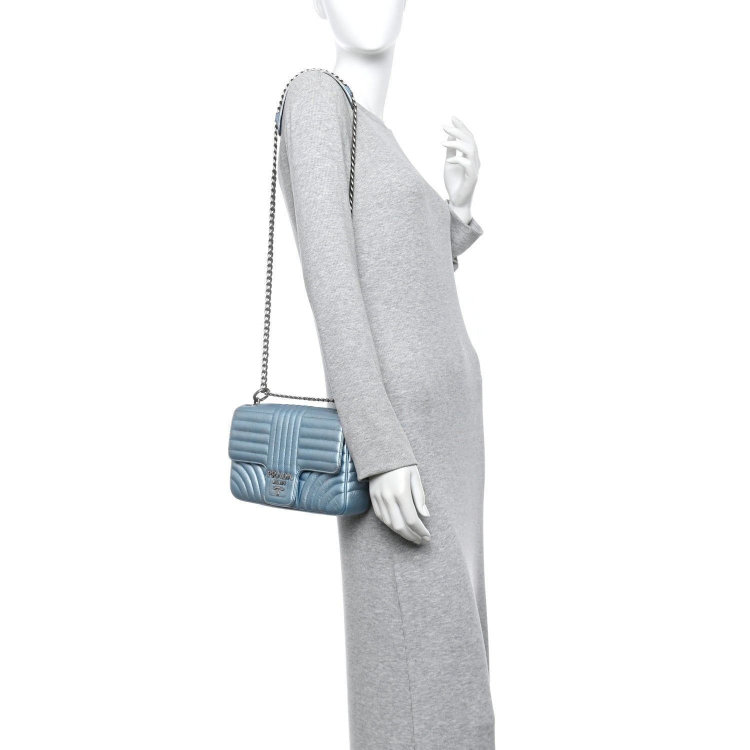 Metallic Nappa Impunture Diagramme Medium Chain Flap Shoulder Bag Pervinca Mordor