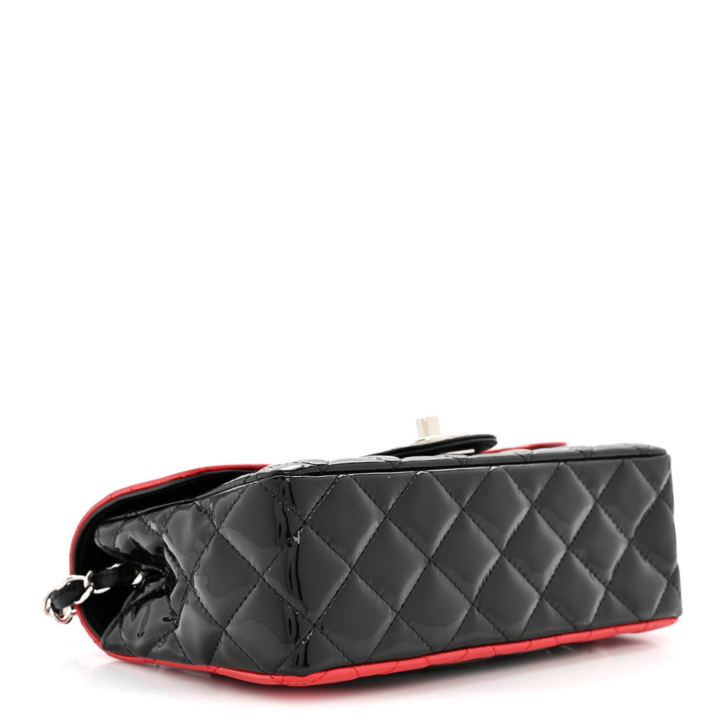 Patent Calfskin Quilted Bi-Color Mini Rectangular Flap Red Black