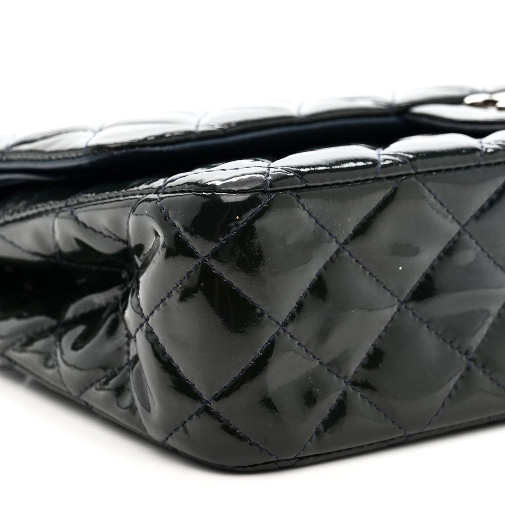 Patent Quilted Medium Double Flap Blue