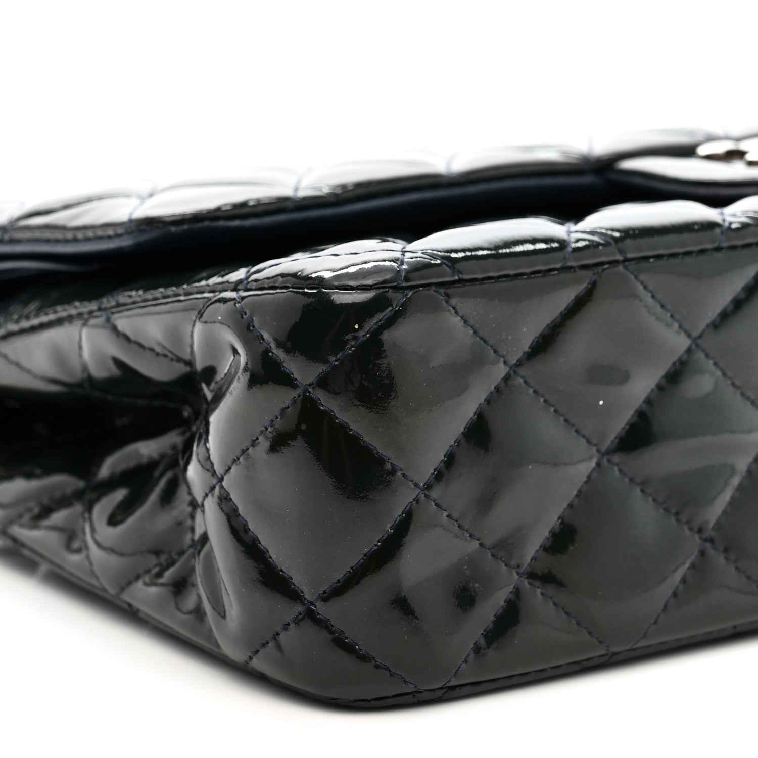 Patent Quilted Medium Double Flap Blue