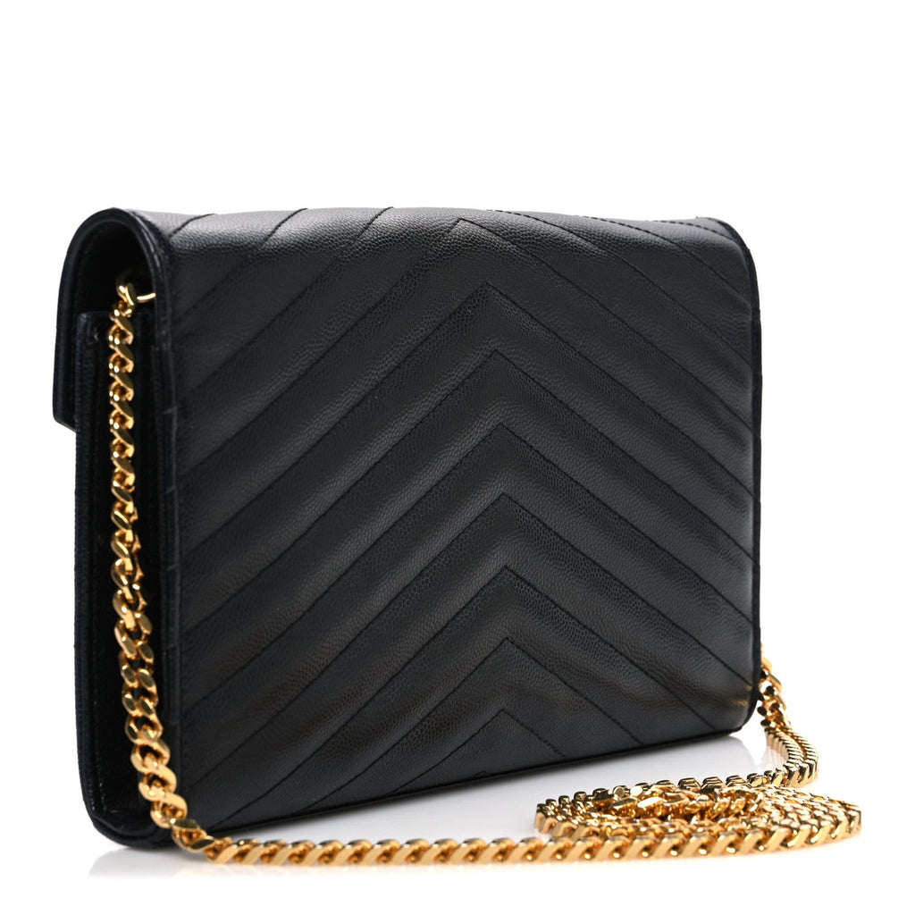 Grain De Poudre Matelasse Chevron Monogram Chain Wallet Black