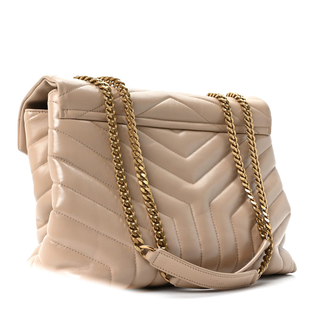 Calfskin Y Quilted Monogram Medium Loulou Chain Satchel Dark Beige