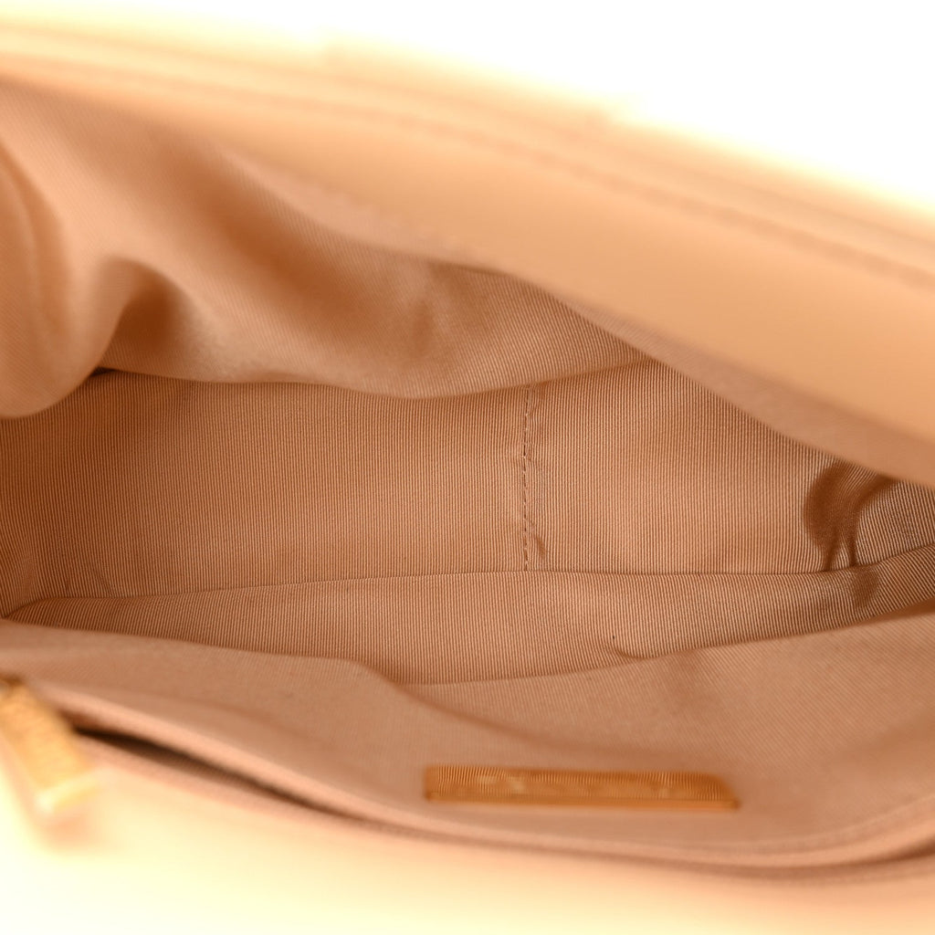 Shiny Goatskin Quilted Medium Chanel 19 Flap Beige