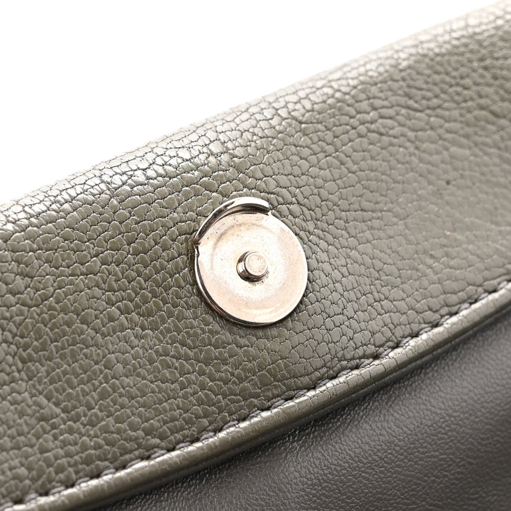 Chevre Silver Metallic Edge Hardware Envelope Clutch Gris Acier