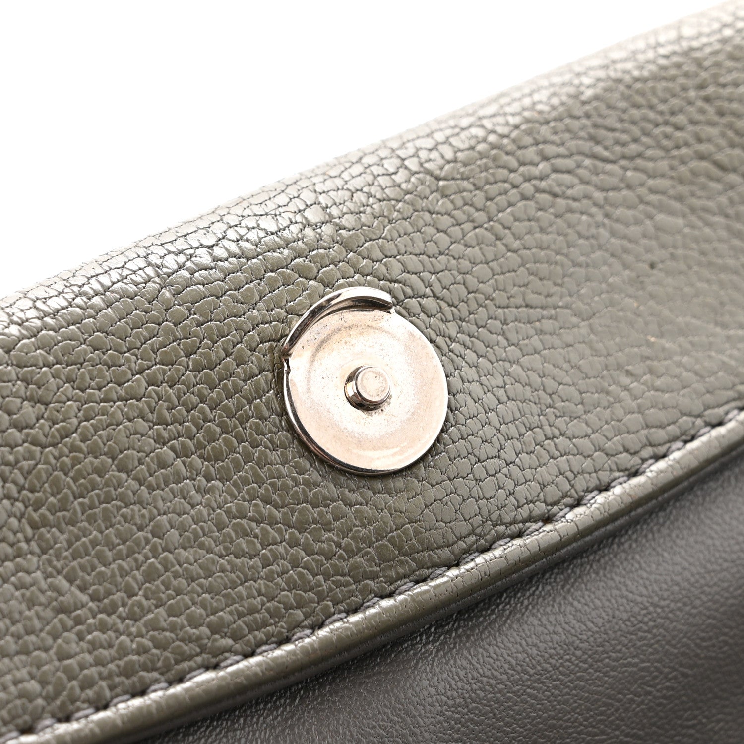 Chevre Silver Metallic Edge Hardware Envelope Clutch Gris Acier