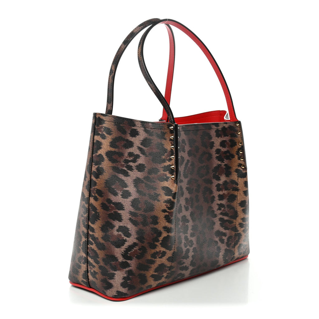 Calfskin Leopard Print Spikes East West Cabata Tote Brown