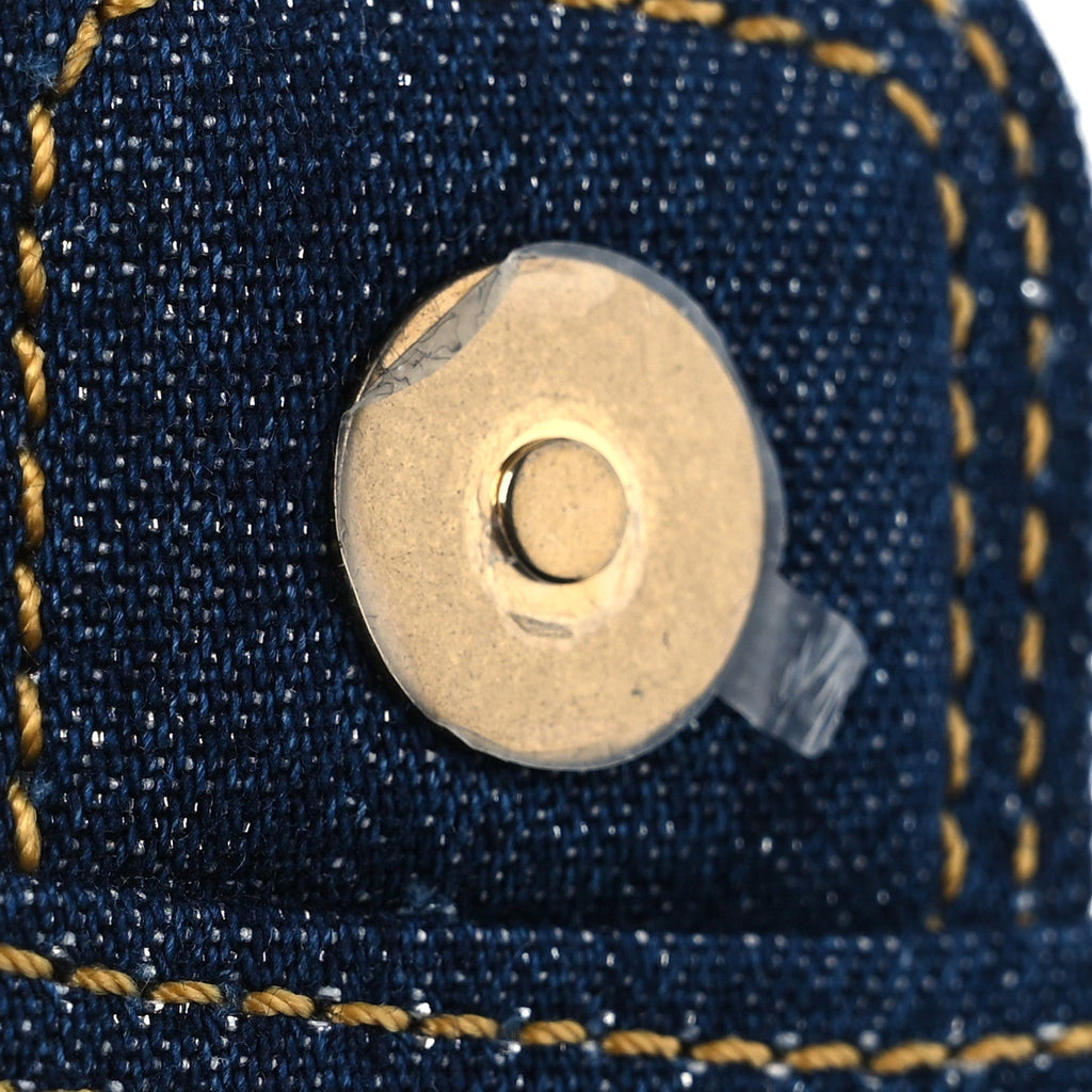Denim Quilted Double You  Holder On Chain Blue