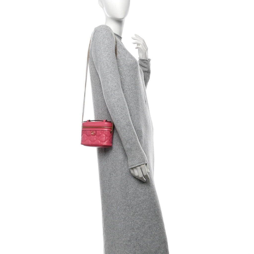 Calfskin GG Matelasse Mini Top Handle Bag Rhodamine Pink
