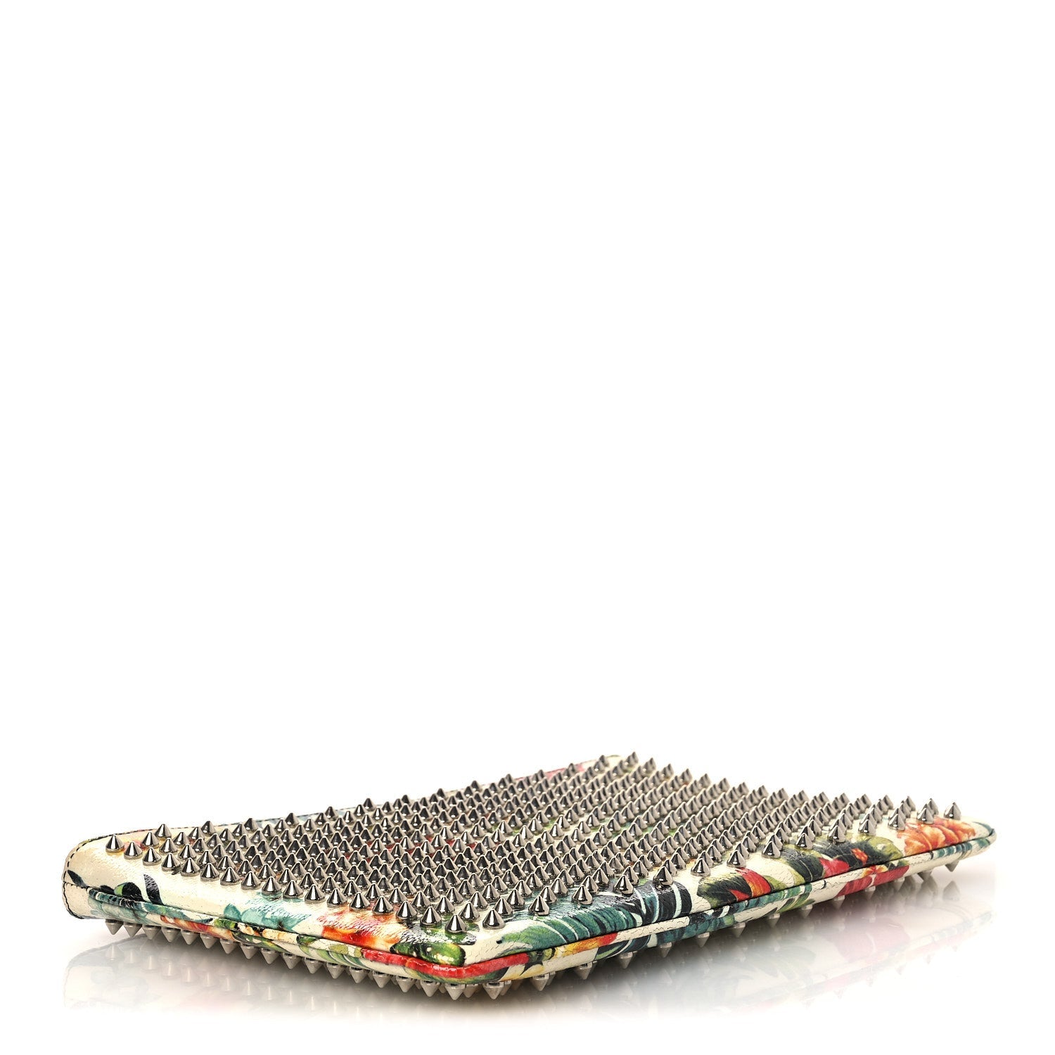 Calfskin Studded Floral Mosaic Loubiclutch Crossbody Clutch White Multicolor