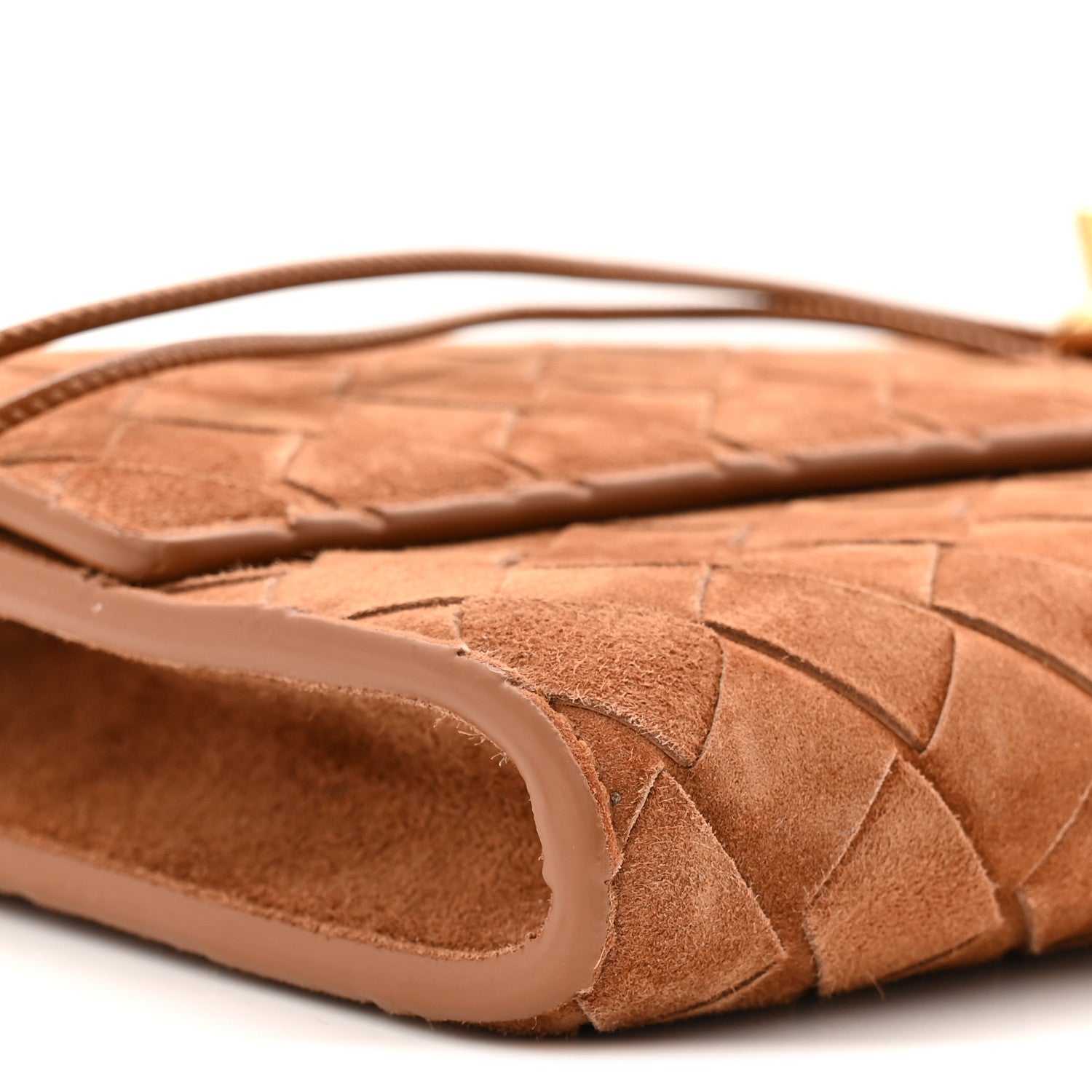 Suede Intrecciato Long Andiamo Top Handle Clutch  Amber