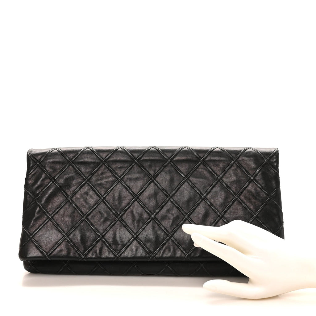 Calfskin Stitched Thin City Clutch Black