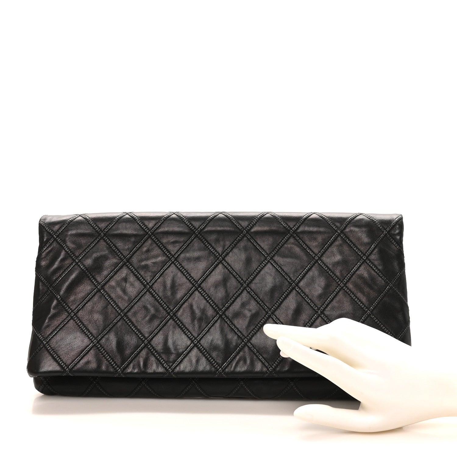 Calfskin Stitched Thin City Clutch Black