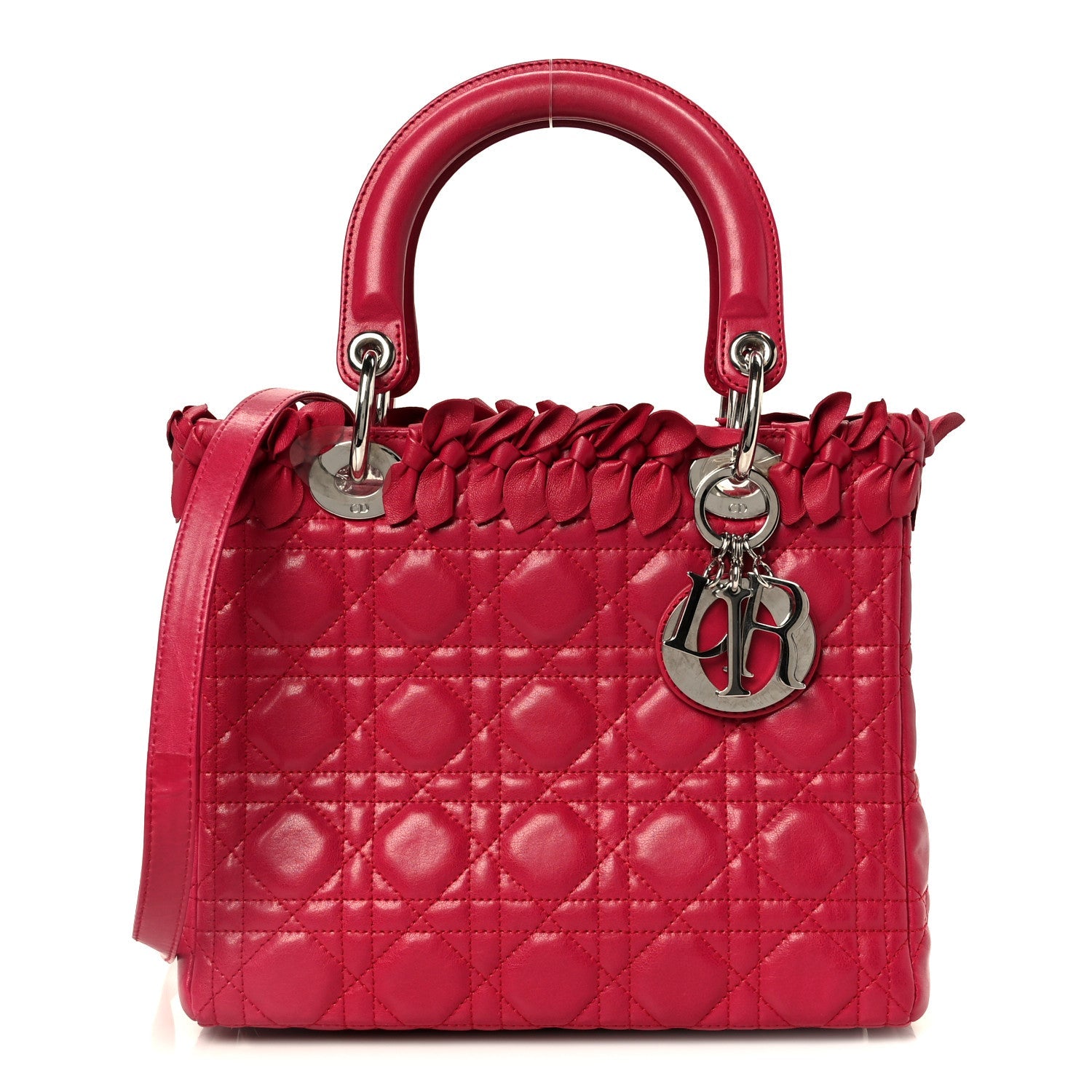 Lambskin Cannage Bow Medium Lady Dior Fuchsia