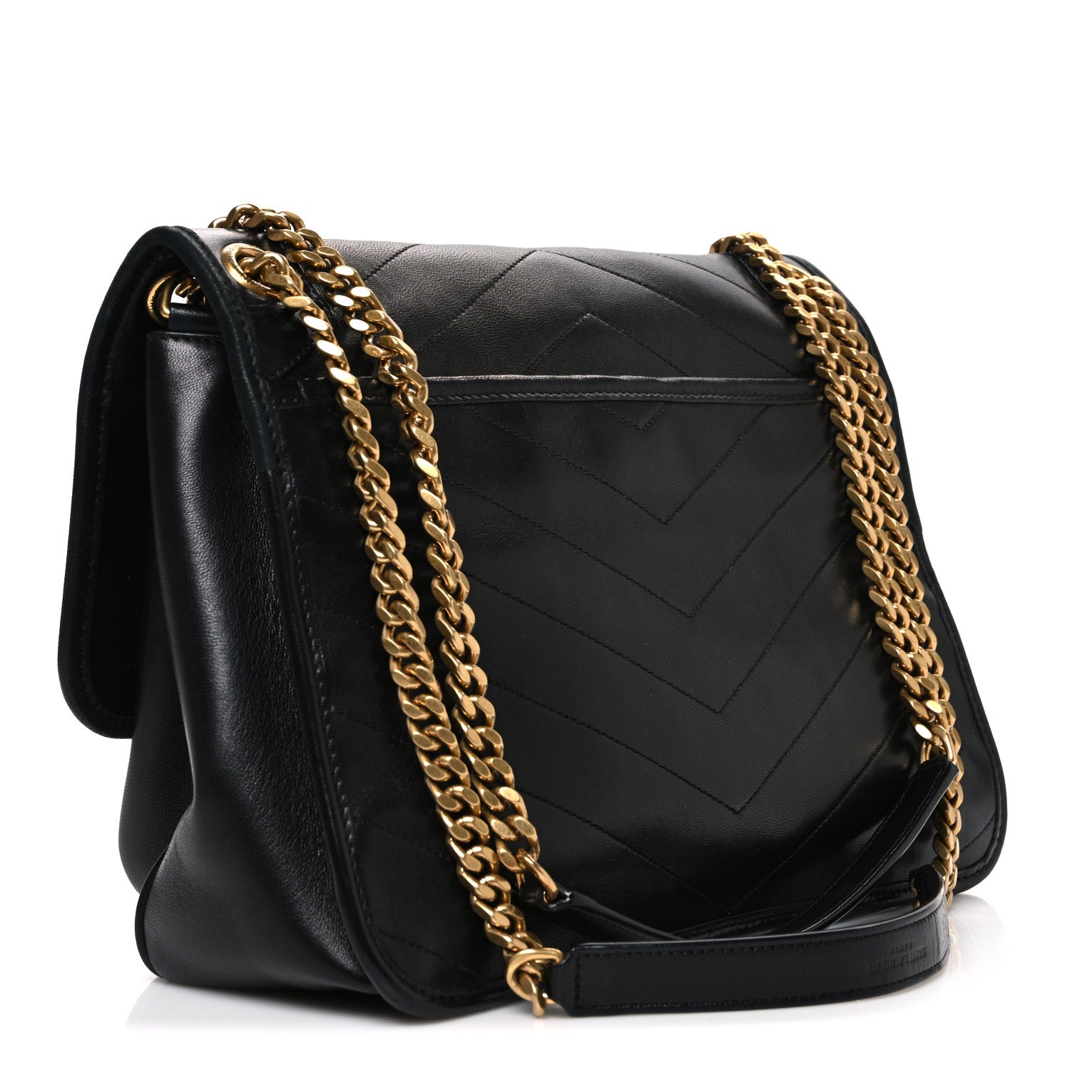 Crinkled Calfskin Matelasse Monogram Medium Niki Chain Satchel Black